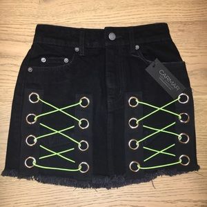 NWT LF Colin Black Denim Skirt w Neon Bungee Cord